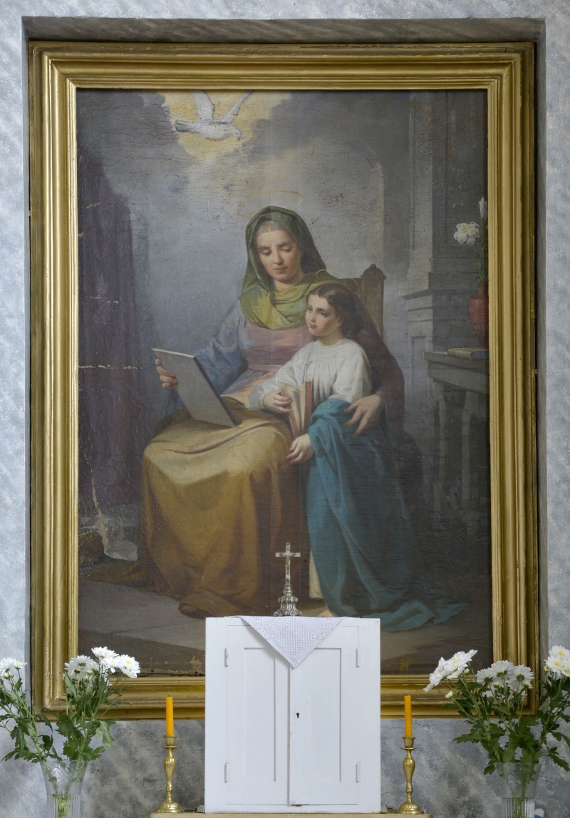 Altārglezna, kurā redzams kā Anna māca Mariju lasīt