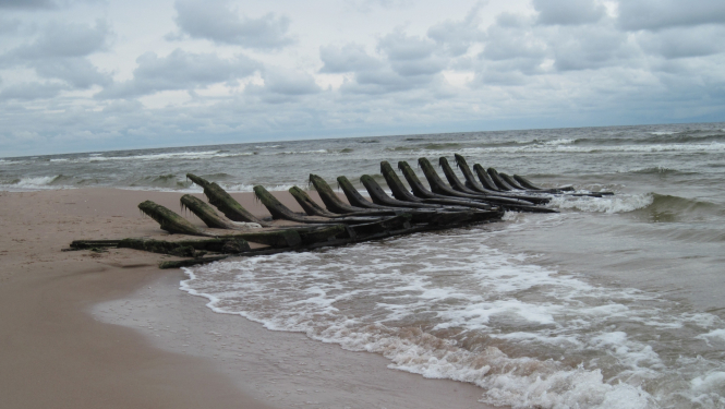 Attēlā redzama jūras mala Kolkā, kur liedagā, daļēji ūdens apskalotas, redzamas sena vraka koka ribas. Attēls ir mākslinieciski pievilcīgs un simboliski attēlo arī zemūdens kultūras mantojumu kopumā.