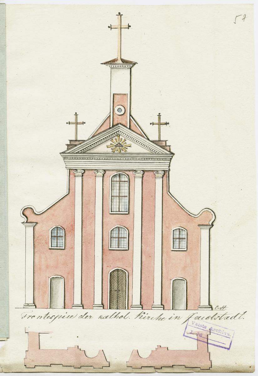 Jēkabpils uniātu baznīca O. Hūna zīmējums 1820. g.